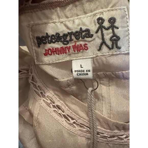 Johnny Was  Cielo Blouse Short Sleeve Blush Pink Silk Top Womens Large New‎ - Picture 4 of 7